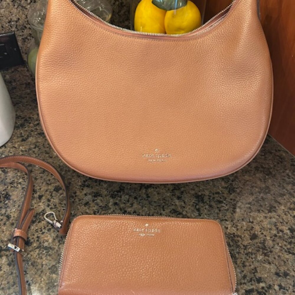 Kate Spade Pebbled Leather Shoulder Bag in British Tan EUC and matching wallet